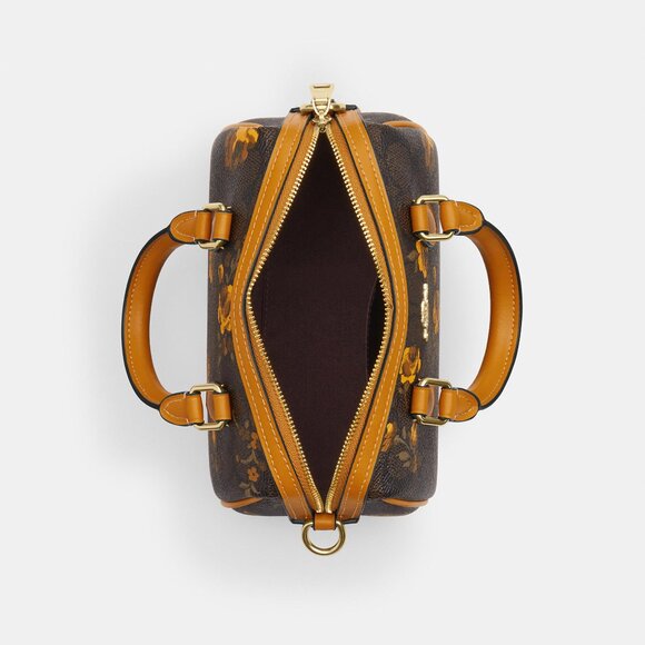 Mini Rowan Crossbody Bag In Signature Canvas Floral Print CCF31 Walnut Yellow - Picture 12 of 16